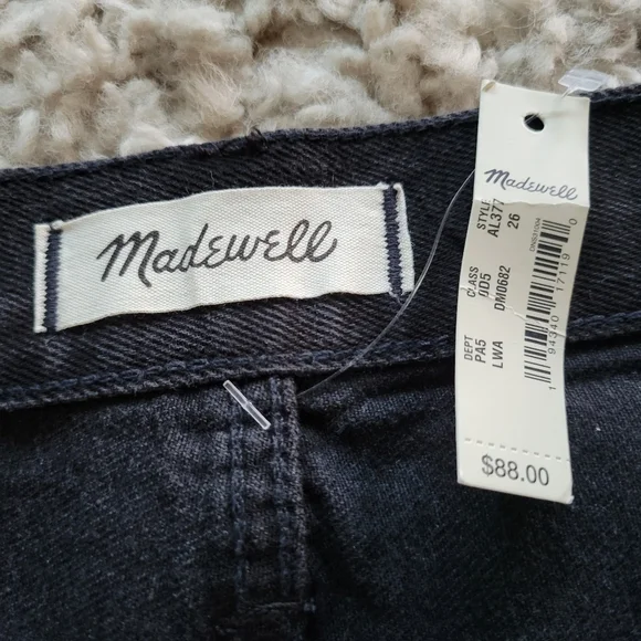 Madewell black Denim jean mini skirt rigid a lin frayed zipper 26 - Picture 3 of 4